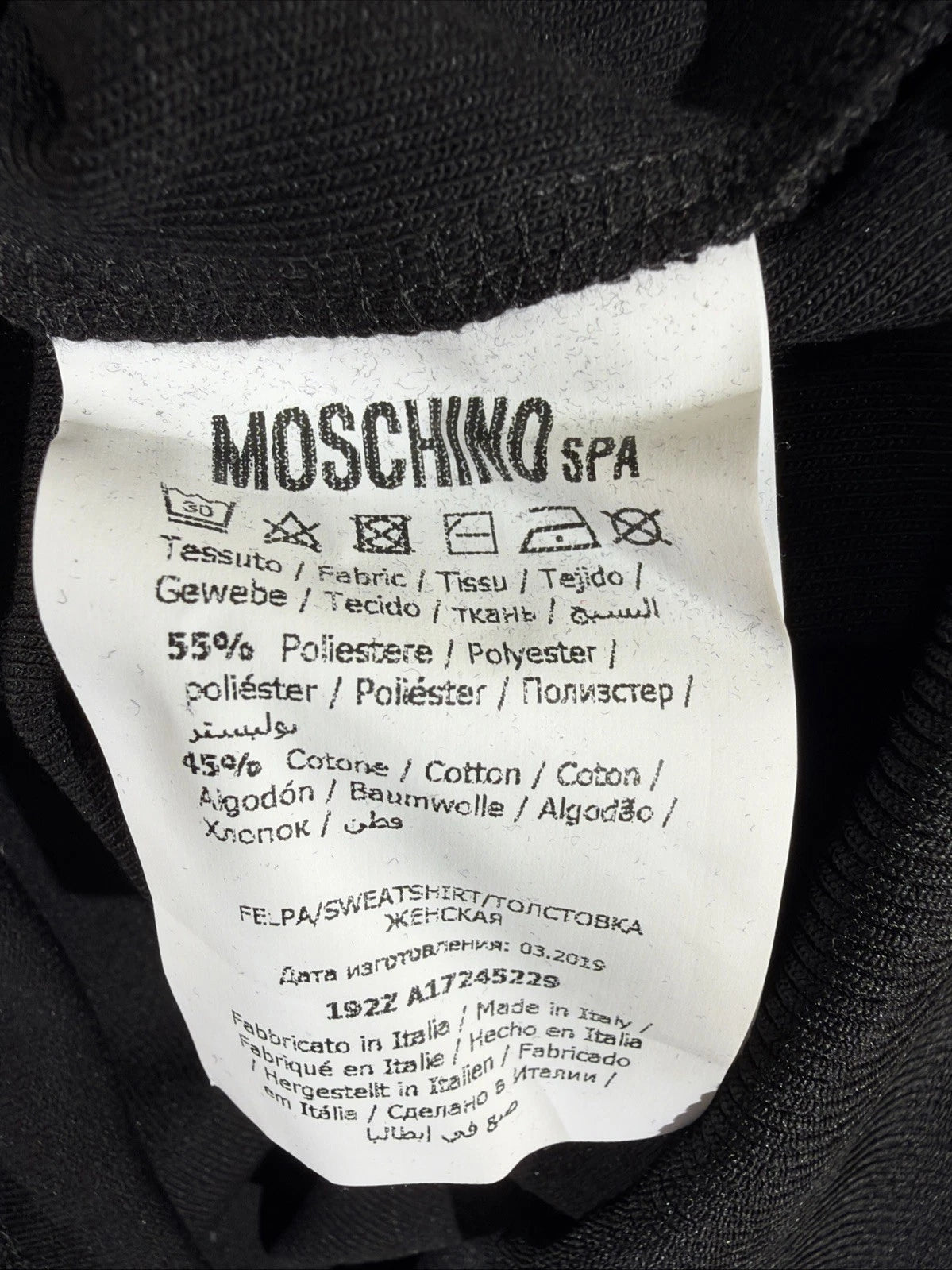 Moschino  hooded sweatshirt BLACK REAR FASHION SIZE 34 USA