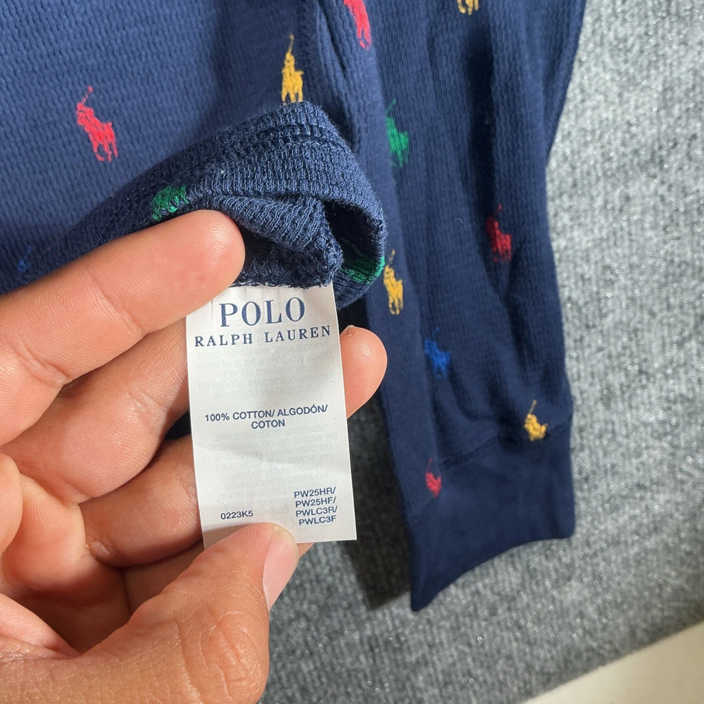 Mens Polo Ralph Lauren Allover Pony Thermal Waffle Knit Long Sleeve Shirt Sz Med