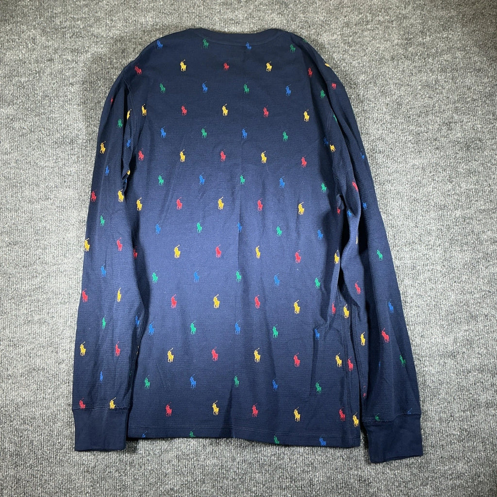 Mens Polo Ralph Lauren Allover Pony Thermal Waffle Knit Long Sleeve Shirt Sz Med