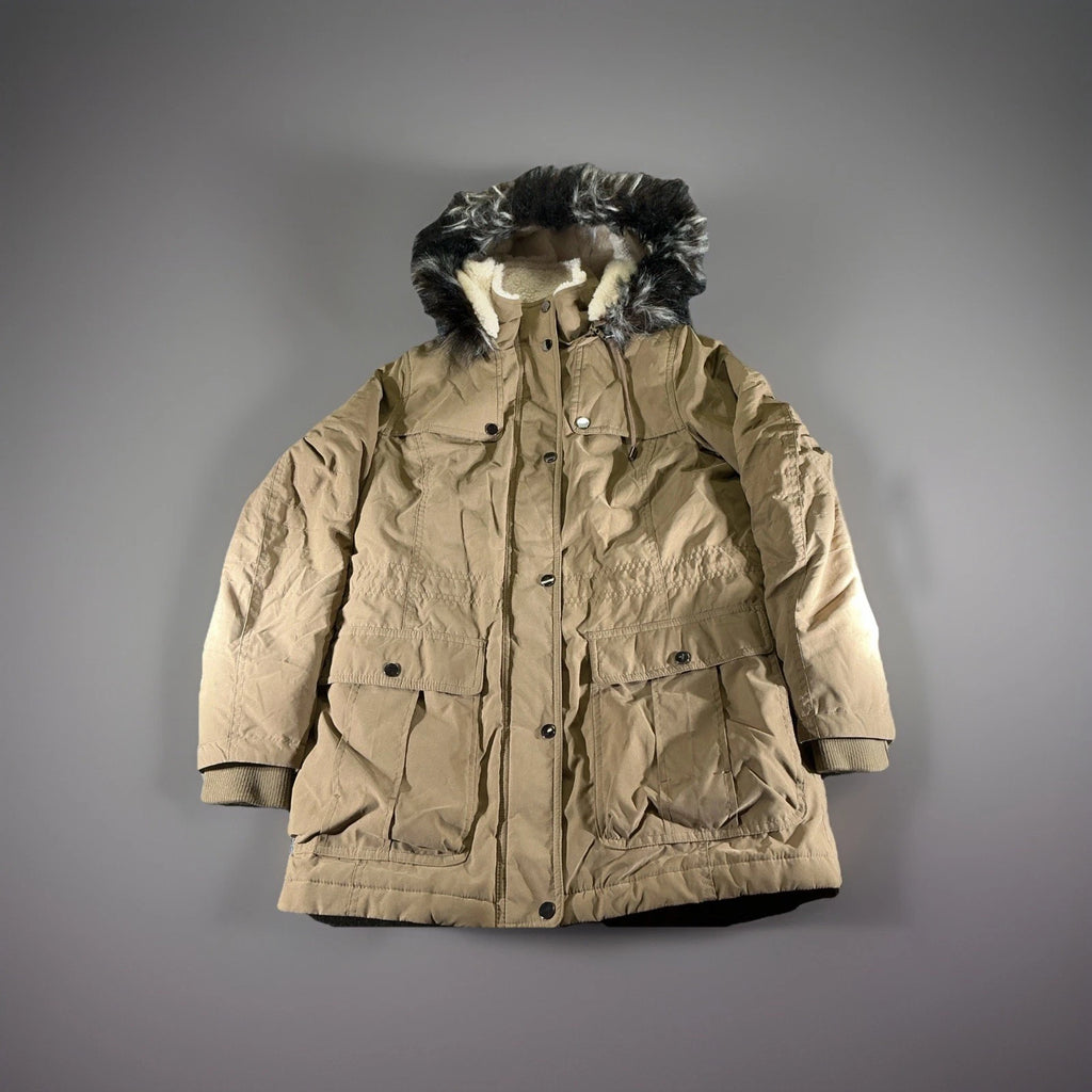 SEBBY Womens Faux-Fur Trim Hooded Anorak Jacket Sherpa Lined Parka Coat Small