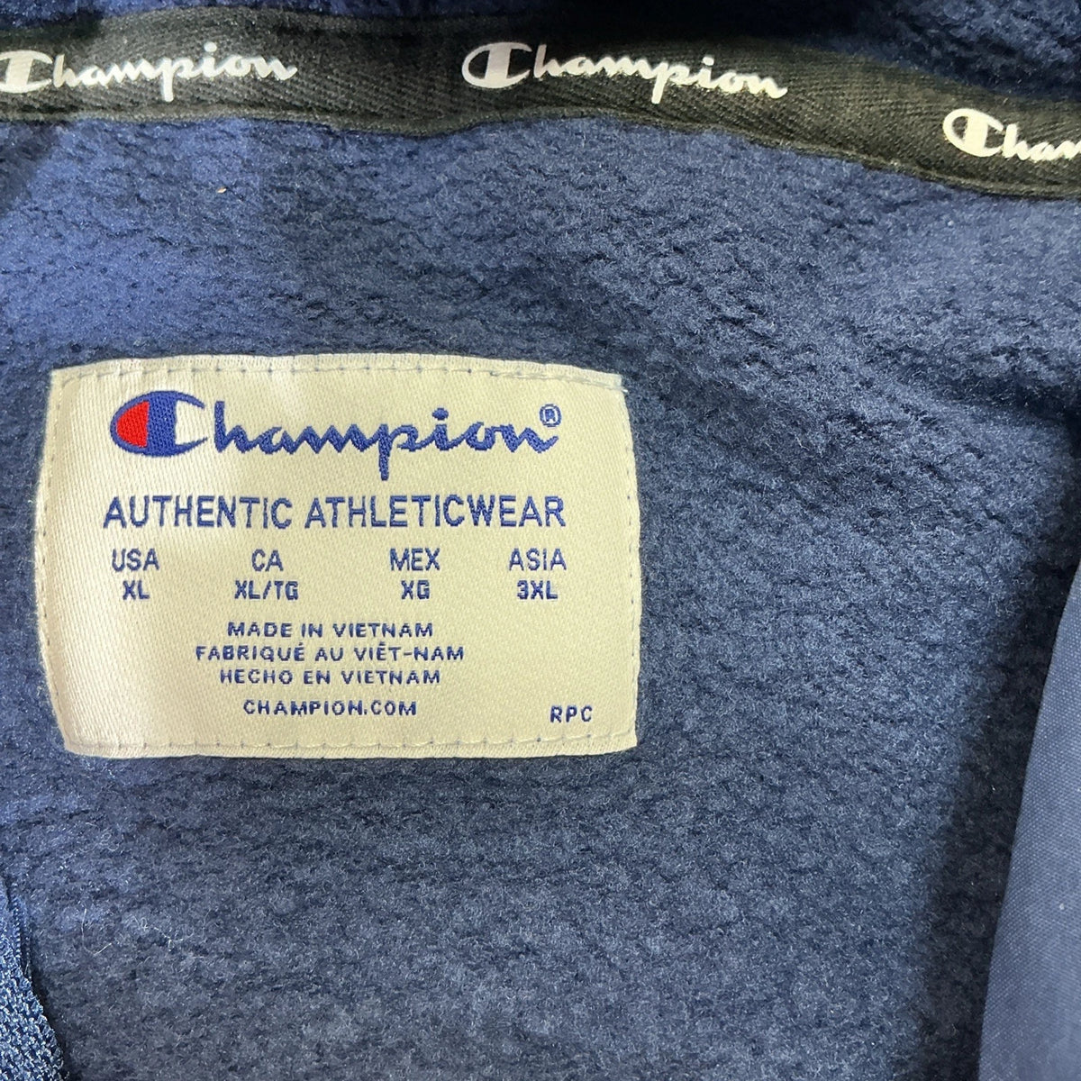 Champion Hoodie Mens Large Blue Cotton Blend Quarter Zip Pullover Sweatshirt