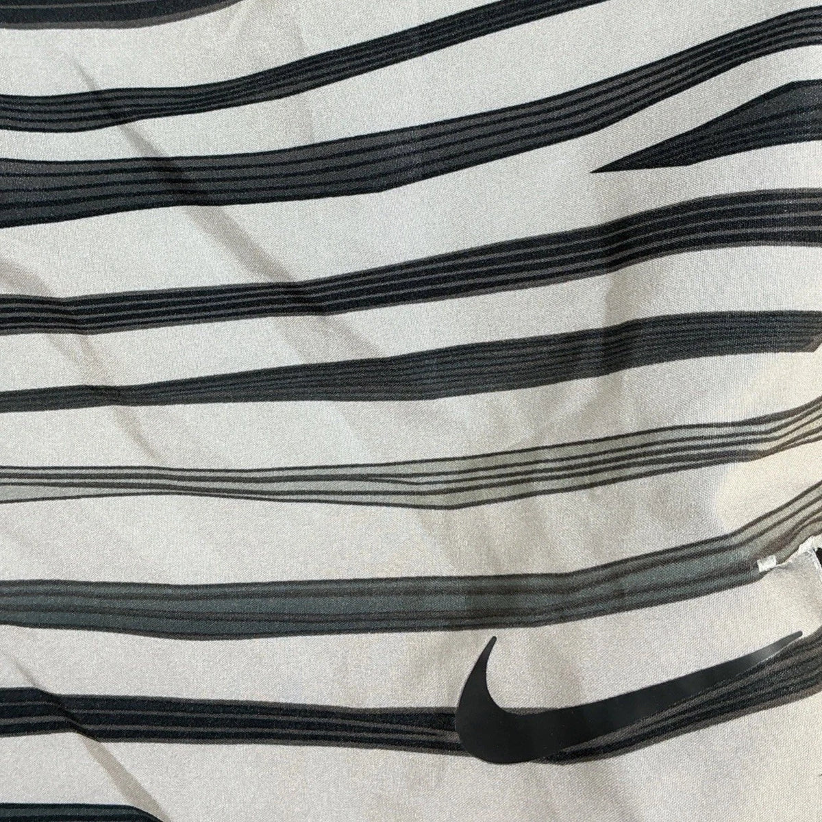 Nike Swim Shorts Mens Size M Gray Black Striped Drawstring Athletic Zip Pockets