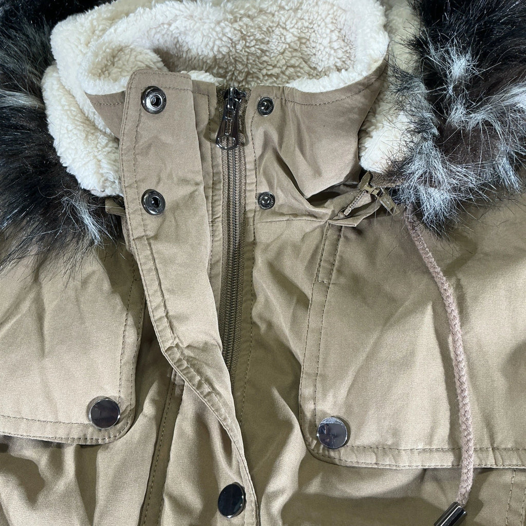 SEBBY Womens Faux-Fur Trim Hooded Anorak Jacket Sherpa Lined Parka Coat Small