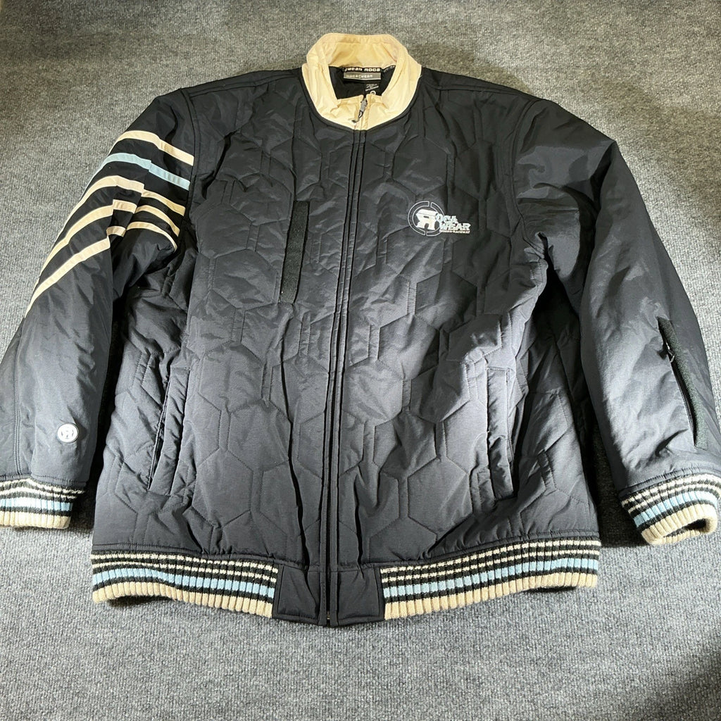 Vintage Y2K RocaWear Bomber Jacket Embroidered Logo Streetwear Zip Up Blue XXL