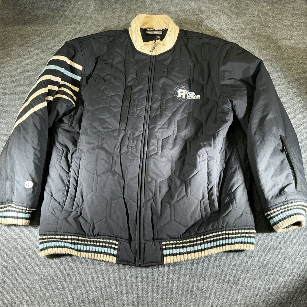 Vintage Y2K RocaWear Bomber Jacket Embroidered Logo Streetwear Zip Up Blue XXL