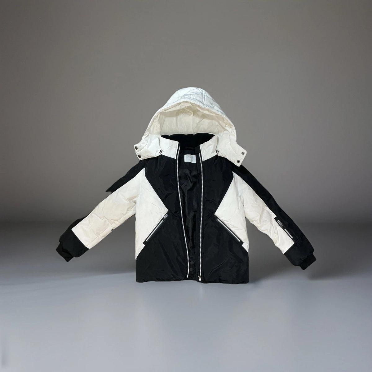 Zara hooded water-resistant jacket in black and white Size M