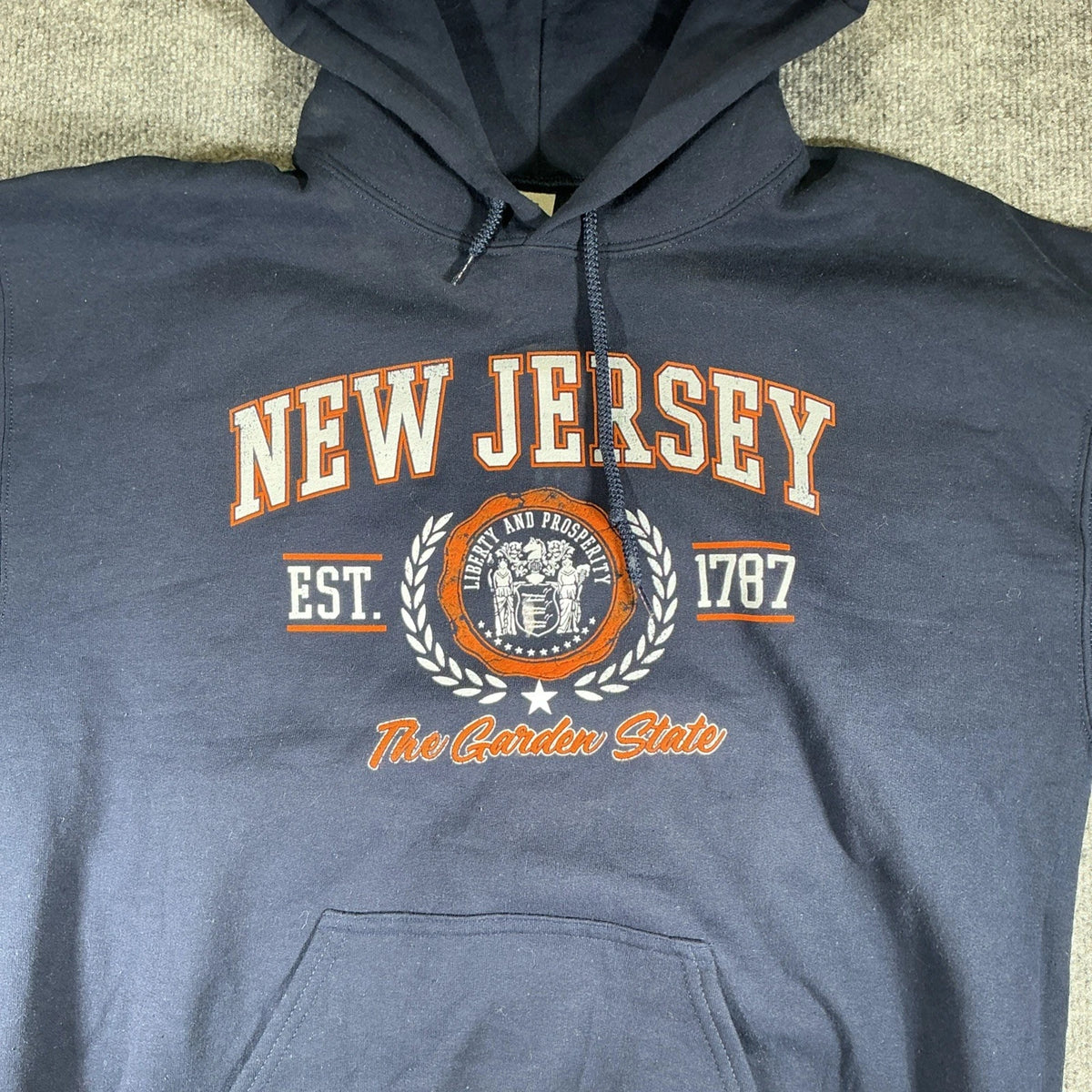 New Jersey Garden State Hoodie Adult Small Navy Blue Pullover Sweatshirt Mens