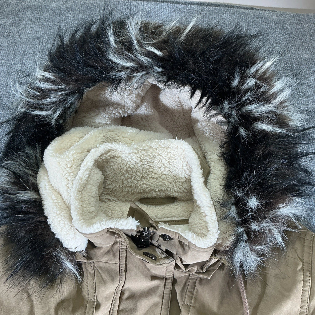 SEBBY Womens Faux-Fur Trim Hooded Anorak Jacket Sherpa Lined Parka Coat Small