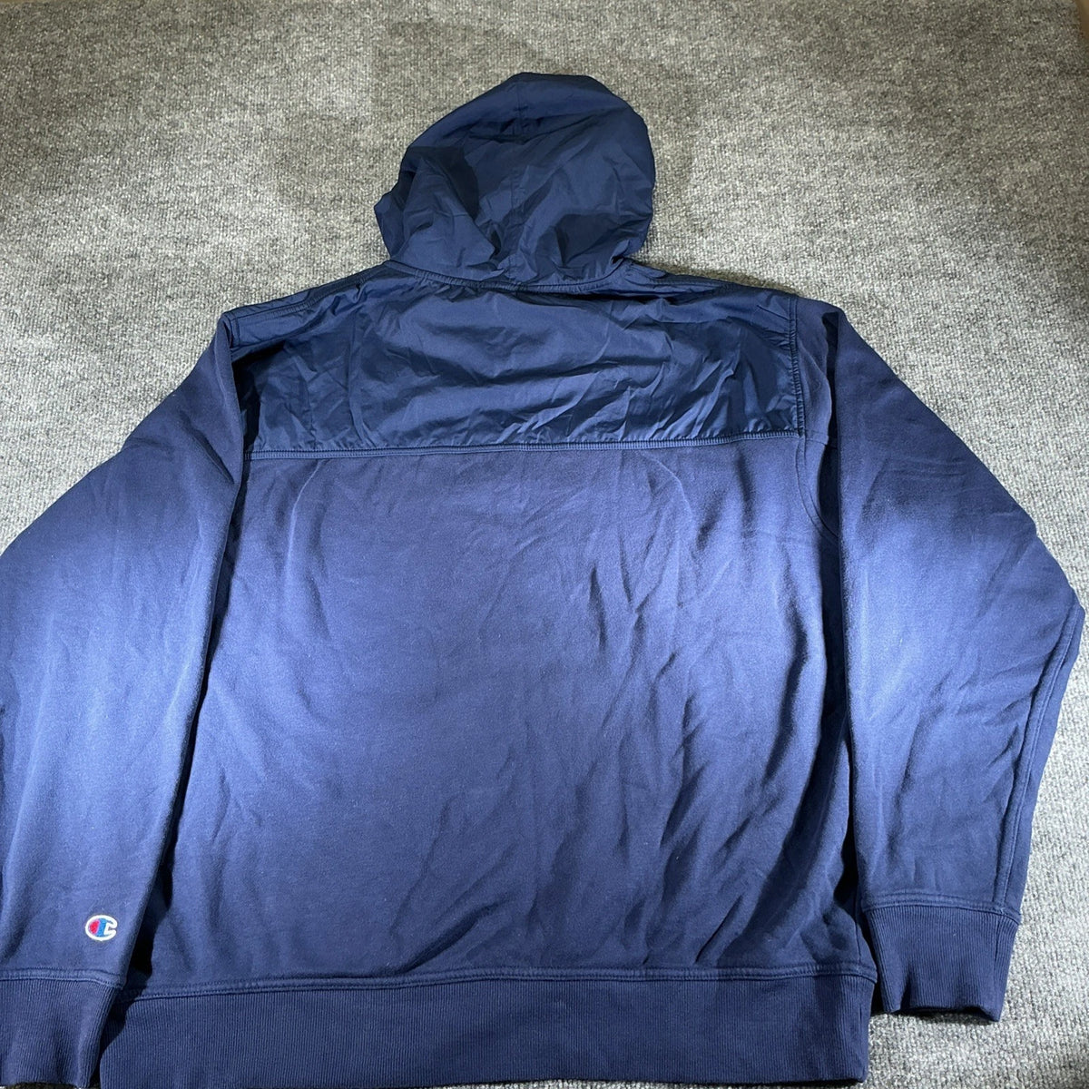 Champion Hoodie Mens Large Blue Cotton Blend Quarter Zip Pullover Sweatshirt