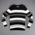 Karen Scott Black White Gray Color Block Chunky Knit Cotton Sweater