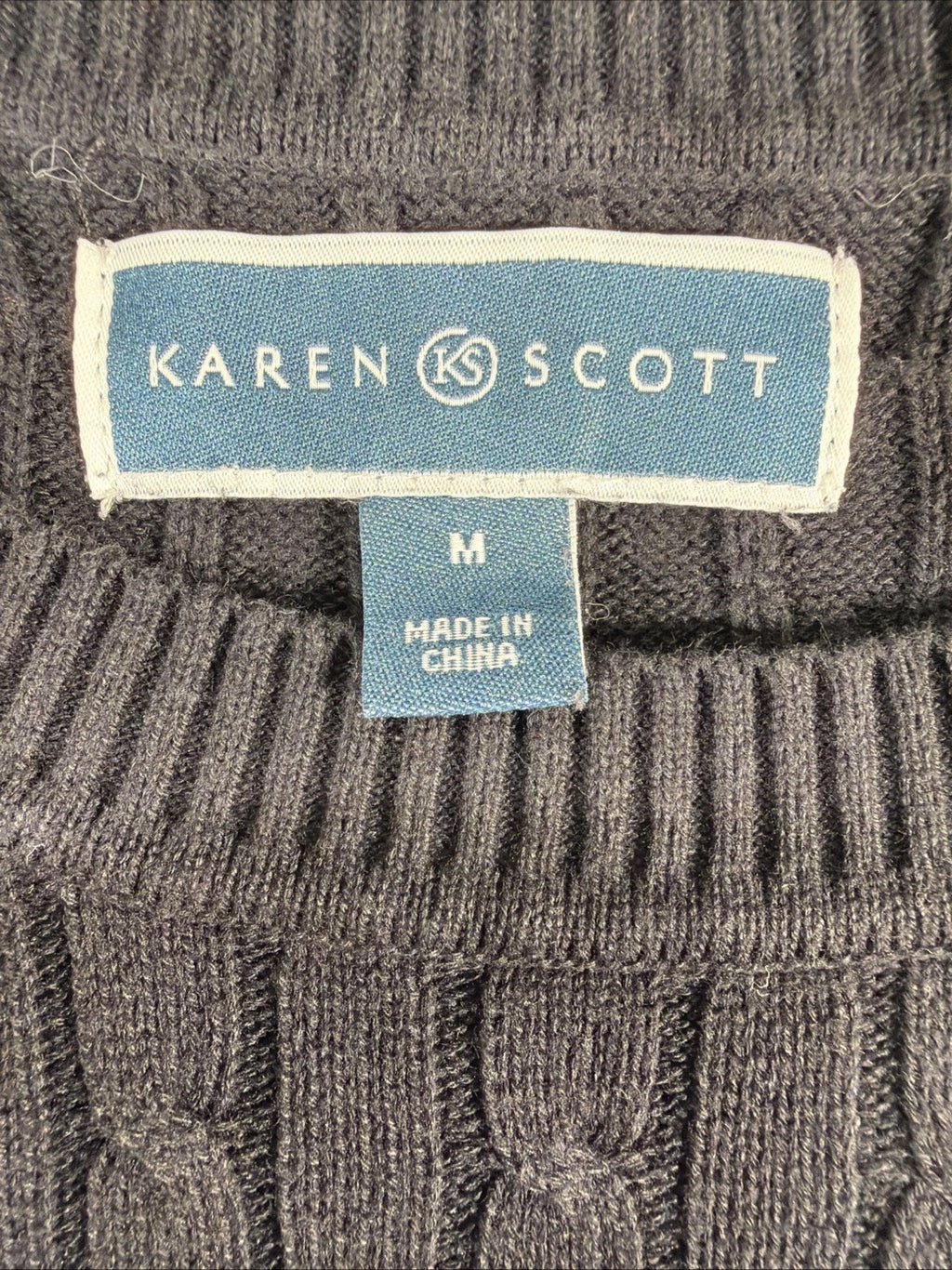 Karen Scott Black White Gray Color Block Chunky Knit Cotton Sweater