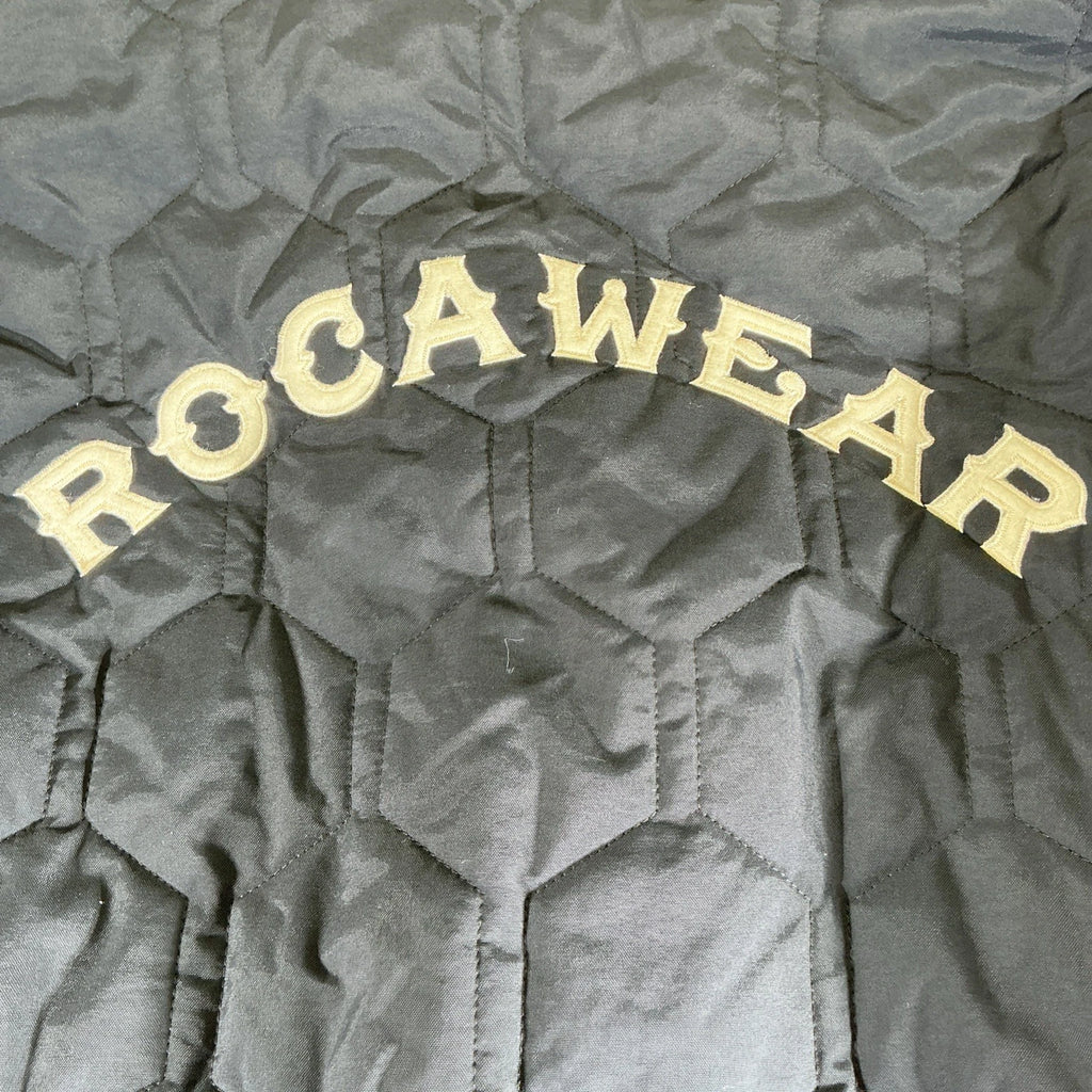 Vintage Y2K RocaWear Bomber Jacket Embroidered Logo Streetwear Zip Up Blue XXL