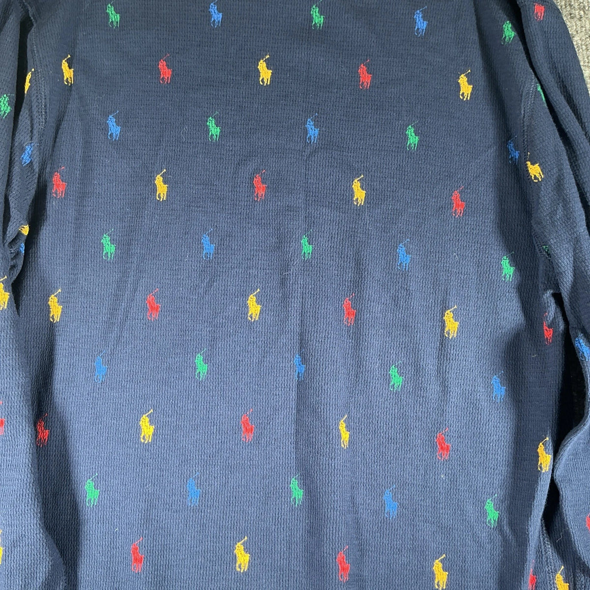Mens Polo Ralph Lauren Allover Pony Thermal Waffle Knit Long Sleeve Shirt Sz Med