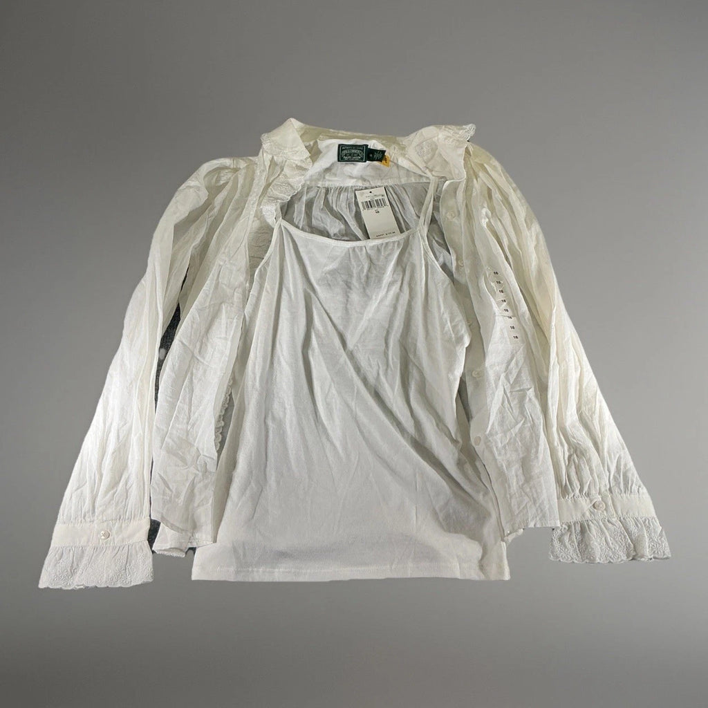 polo country ralph lauren shirt Girls 16 White Ruffled Cotton Voile Top Set Spec