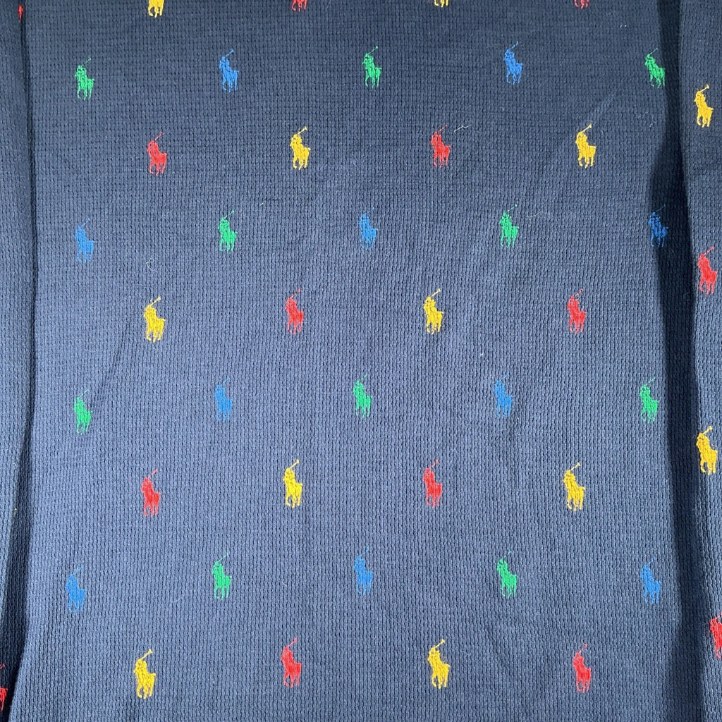 Mens Polo Ralph Lauren Allover Pony Thermal Waffle Knit Long Sleeve Shirt Sz Med