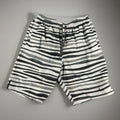 Nike Swim Shorts Mens Size M Gray Black Striped Drawstring Athletic Zip Pockets