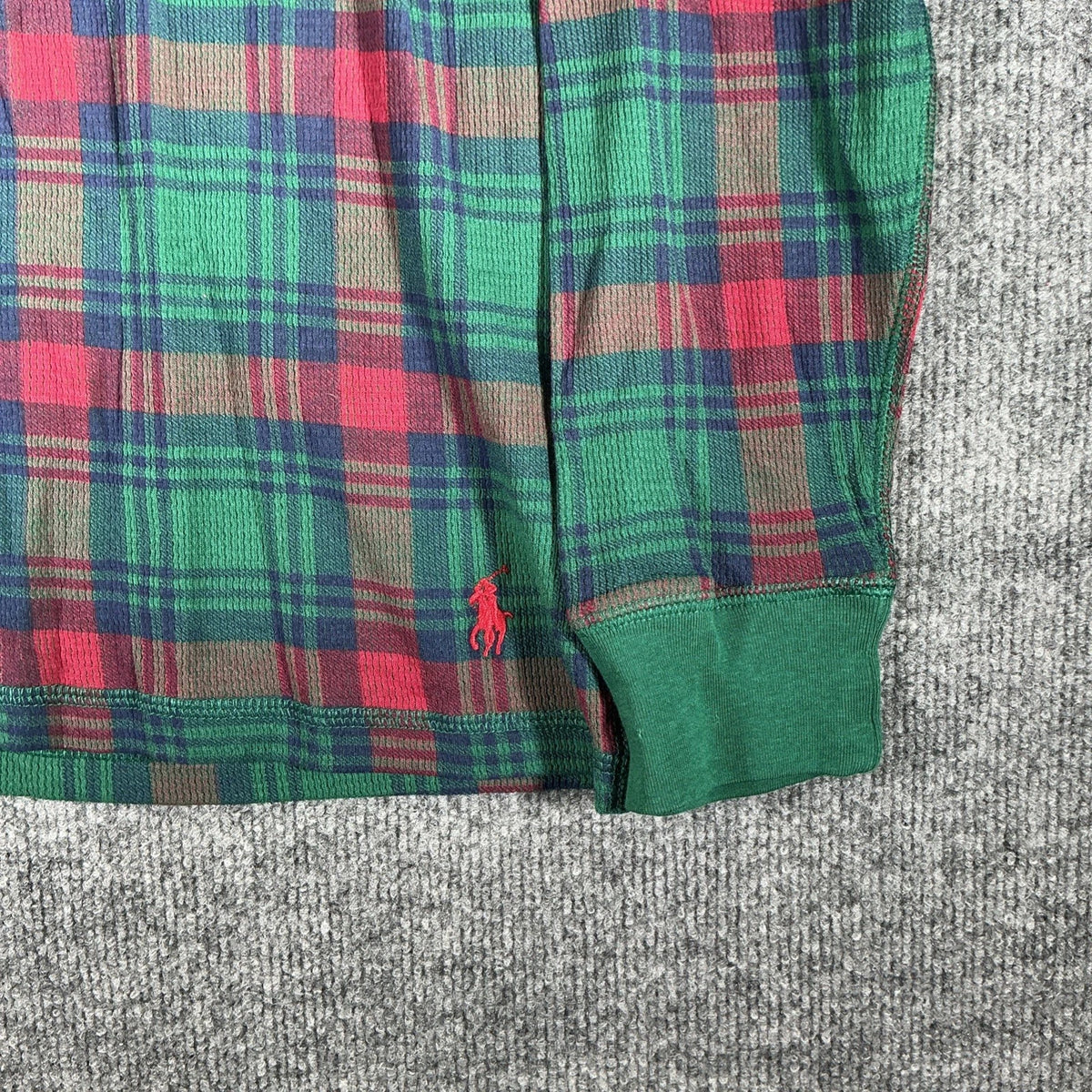 Polo Ralph Lauren Mens Med M Waffle Knit Sleepwear Shirt Thermal Red Green Plaid