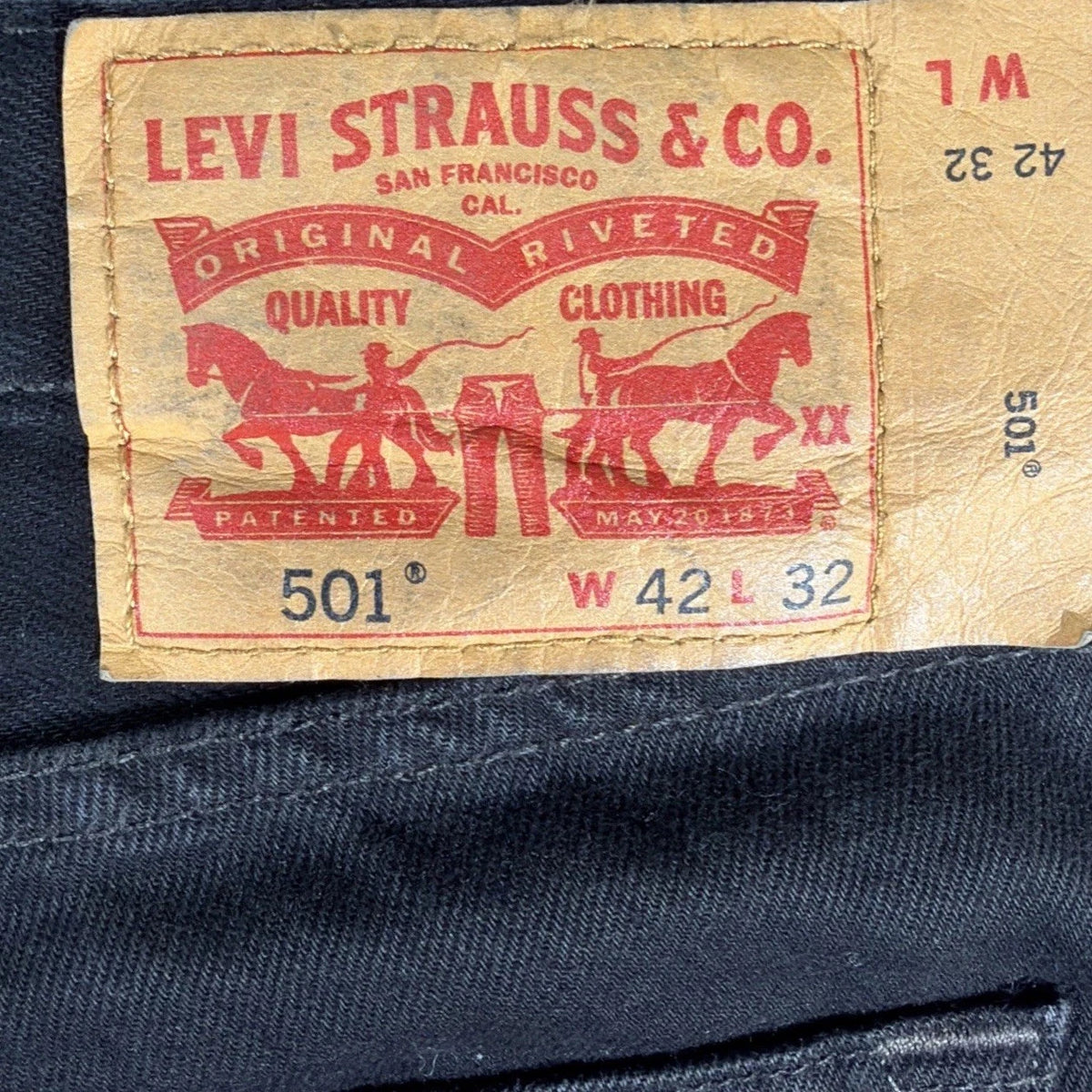 Levis 501 Made in USA Jeans 42x32 Men’s White Oak Cone Denim Black XXL Size